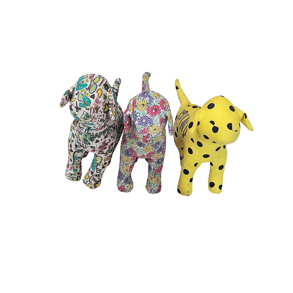 Victoria's Secret PINK Dog Plush‎ Stuffed Animal Lot of 3 Yellow Floral Graffiti